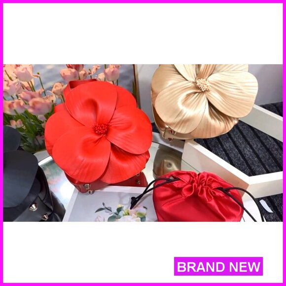 Floral PU Leather Clutch Evening Bag Crossbody Bucket Purse Elegant Party